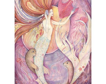 Impresión del arte de la sirena de Aqualina del arte de la fantasía de la sirena de la pintura original