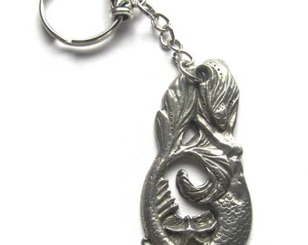 Mermaid Keyring keychain silver starfish mermaid handcrafted art jewelry
