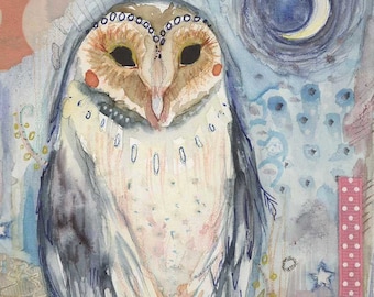 Impresión de arte mágico de búho de una pintura original de tótem de lechuza común