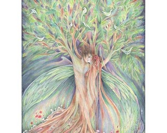 Tree Spirits lovers art print from original painting of lovers in a tree of love valentines day wedding engagementgift