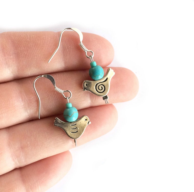 Blue bird earrings with turquoise gemstone little bird jewelry Etsy