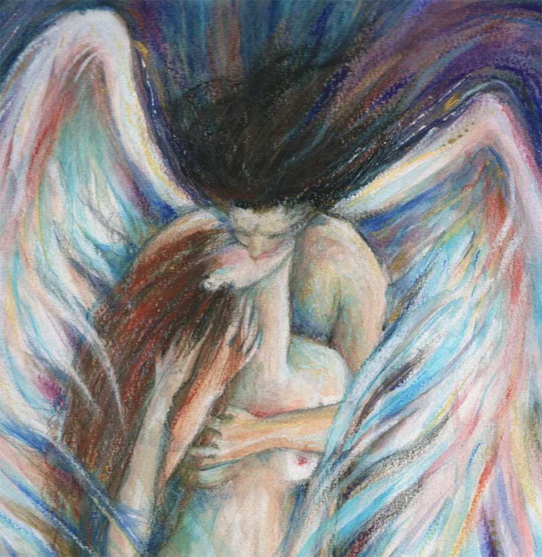 Angels Kiss Romantic Art Print of Two Embracing Lovers Angel - Etsy