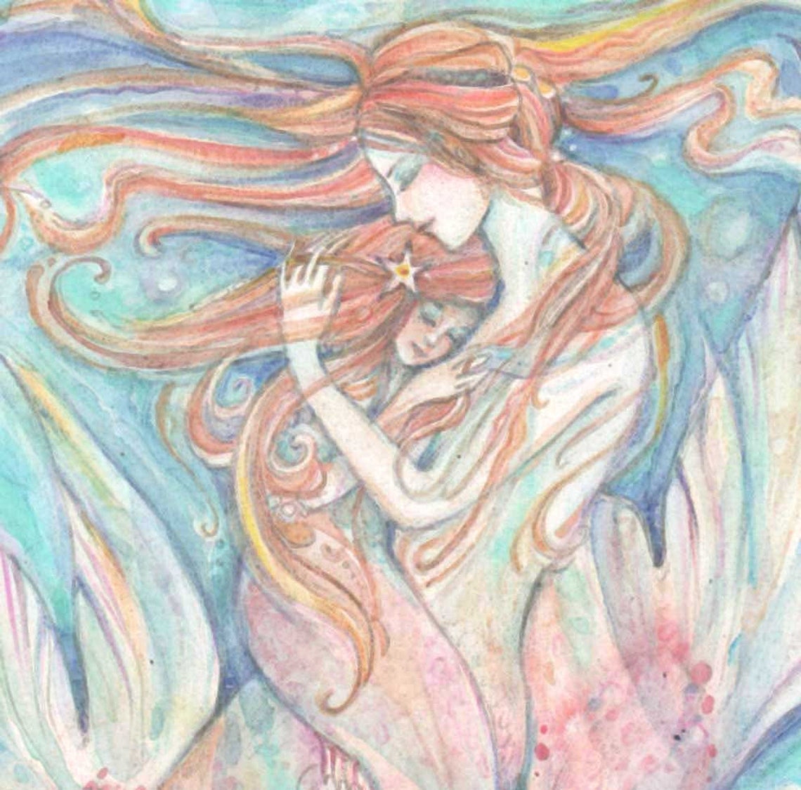 Mermaid Mother and Child Mother Daughter Print Mothers Day - Etsy