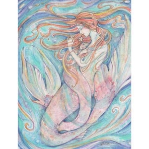 Mermaid Mother and Child mother daughter print Mothers day gift mermaid art mother child sea ocean painting art