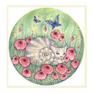 Flower Cat art print cat with poppies picture kitten picture