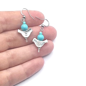 Blue bird earrings with turquoise Howlite gemstone dove jewelry southwestern style