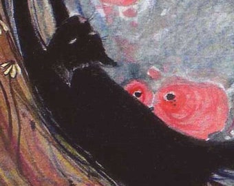 Black Cat Art Print from the original cat painting by Liza Paizis