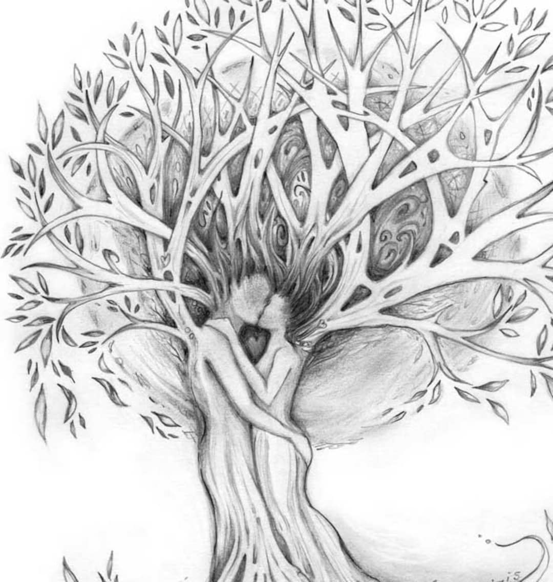 Tree of Love Art Print Tree Lovers Romantic Art Print Man Woman Tree