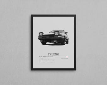 トヨタ トレノ AE86 (1983-1987) カーポスタープリント ウォール