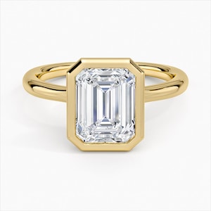 3CT Emerald Cut Moissanite Ring: 14K Gold Bezel Set Engagement Ring