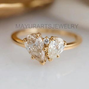 Toi et Moi Moissanite Ring: Two-Stone Solid Gold Promise Ring
