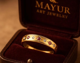 Ruby Diamond Eternity Band | Star Flush Setting Gold Ring | July Birthstone Ring