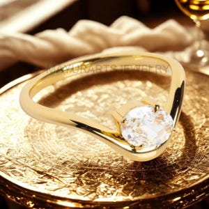 14k Gold Oval Moissanite Floating Ring: East West Promise Ring