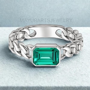 2CT Emerald Cut Moissanite Solitaire Ring: 14K Gold Bezel Set Engagement Ring