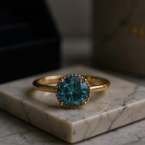 Handmade Blue Topaz Solitaire Ring: Minimalist Gold Promise Ring