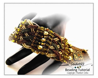 Beading Patterns, Herringbone Cuff, Plaited Detail Pattern, Beading Tutorial - CROSSING OVER