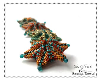 Peyote Stitch Seed Pod Beading Pattern, Delica Bead Tutorial for 6 Pointed Star Pendant Element with Geometric Extensions GALAXY PODS