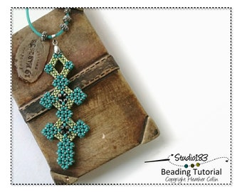 Large Gothic Cross Beading Pattern, Cubic Right Angle Weave Cross Pattern, Beading Tutorial, DOUBLE CROIX