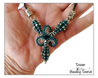 Twisted Pendant Necklace Beading Pattern - PRAW and CRAW Sections, with Floral Motif Option - Intermediate Level - TWISTER