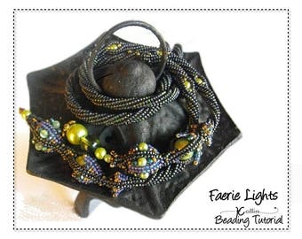 Lariat Beading Patterns, Herringbone Stitch, Necklace Pattern, Beading Tutorial,  FAERIE LIGHTS