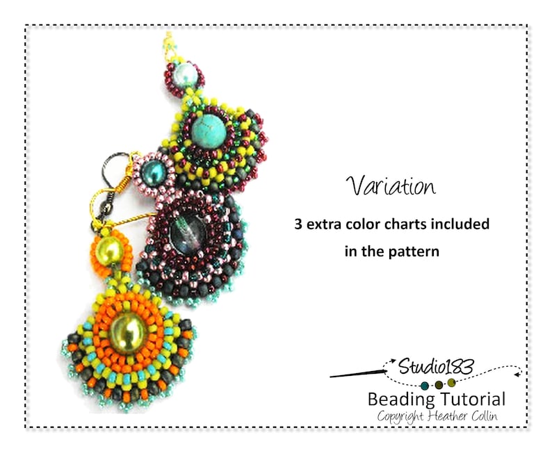 Beading Tutorial for Fan Shaped Earrings, Beading Patterns, Right Angle Weave, Beaded Earring Pattern BARIDI TWIST image 4