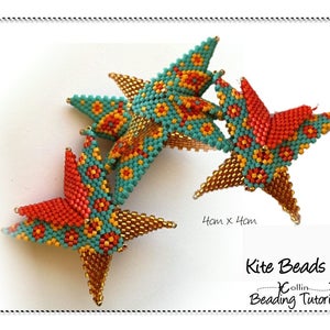 Warped Peyote Square Pattern, Folded Square Elements Beading Patterns, Peyote Stitch Pattern, Beading Tutorial KITE image 1