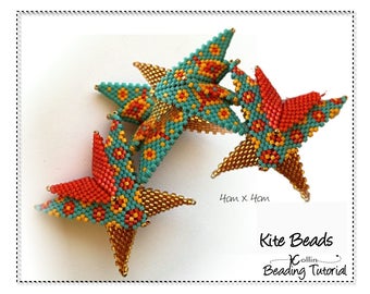 Warped Peyote Square Pattern, Folded Square Elements Beading Patterns, Peyote Stitch Pattern, Beading Tutorial - KITE