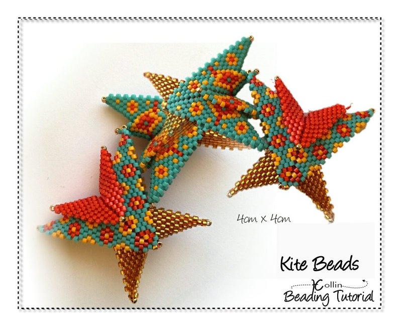 Warped Peyote Square Pattern, Folded Square Elements Beading Patterns, Peyote Stitch Pattern, Beading Tutorial KITE image 1