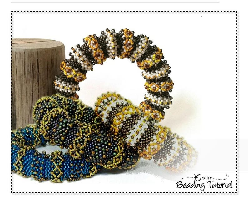 Chunky African Bangle Beading Pattern, Hollow Core Ethnic Jewellery, Tubular Peyote Stitch Beading Tutorial EVOLUTION image 3