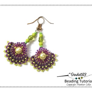 Beading Tutorial for Fan Shaped Earrings, Beading Patterns, Right Angle Weave, Beaded Earring Pattern BARIDI TWIST image 3