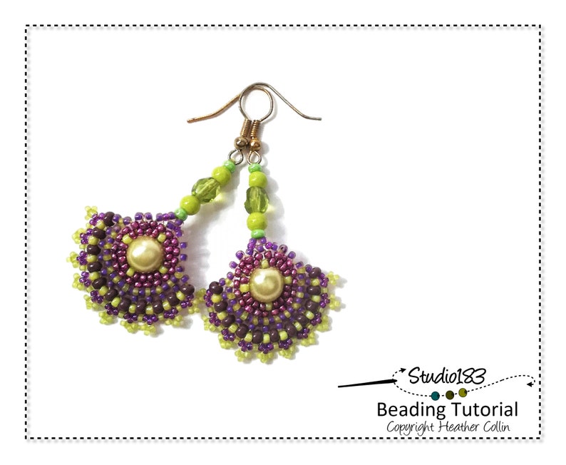 Beading Tutorial for Fan Shaped Earrings, Beading Patterns, Right Angle Weave, Beaded Earring Pattern BARIDI TWIST image 3