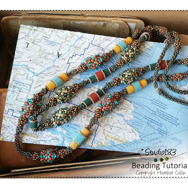 Double CRAW Beading Pattern, Long Embellished Beaded Rope Beading Tutorial for Stunning Beaded Necklace - BUMPY RIDE