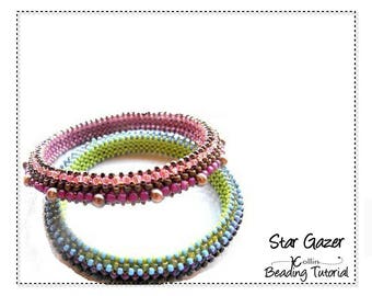 Skinny Bangle Beading Patterns, Tutorials, Right Angle Weave Bangle Patterns - STAR GAZER