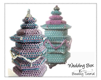 Six-sided Beaded Box with Tiered Lid Beading Pattern, Peyote Stitch Tutorial - WEDDING BOX