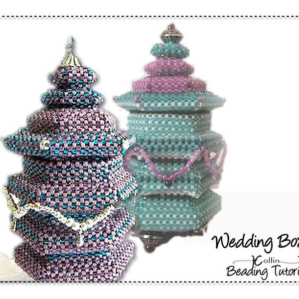 Tierred Pagoda Box Beading Pattern, Beaded Box with Lid, Geometric Peyote Stitch, Beaded Box Tutorial, WEDDING BOX