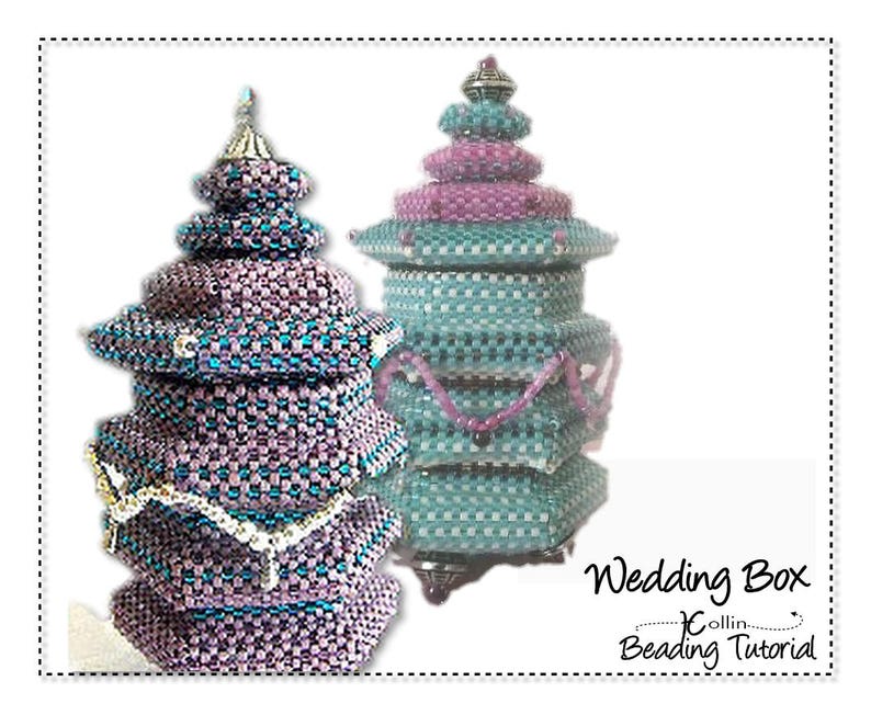 Tierred Pagoda Box Beading Pattern, Beaded Box with Lid, Geometric Peyote Stitch, Beaded Box Tutorial, WEDDING BOX image 1