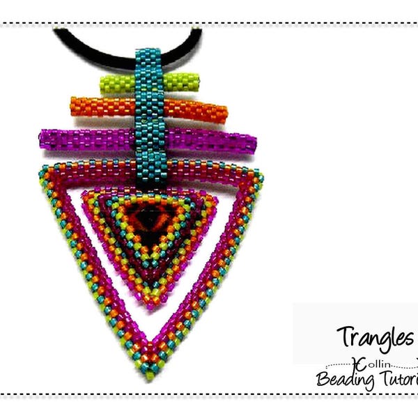 Open Triangle Frame Pendant with Bezelled Rivoli Beading Pattern, Rolled Edge,  Peyote Stitch Pendant Pattern, Beading Tutorial - TRANGLES