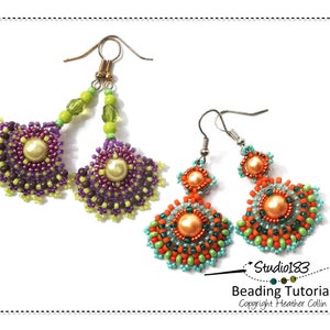 Beading Tutorial for Fan Shaped Earrings, Beading Patterns, Right Angle Weave, Beaded Earring Pattern BARIDI TWIST image 1