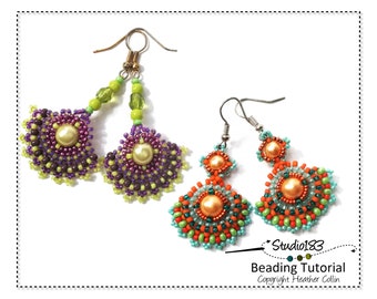 Beading Tutorial for Fan Shaped Earrings, Beading Patterns, Right Angle Weave, Beaded Earring Pattern - BARIDI TWIST