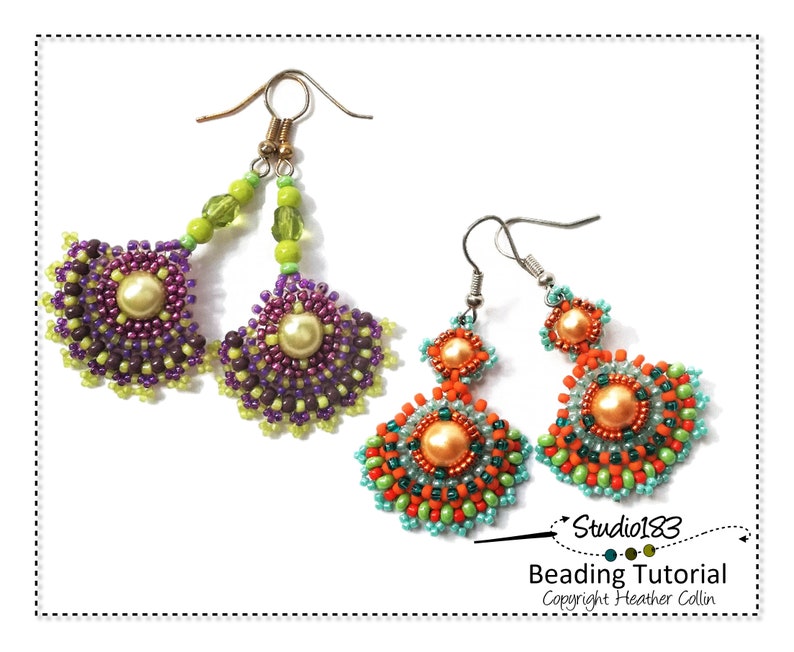 Beading Tutorial for Fan Shaped Earrings, Beading Patterns, Right Angle Weave, Beaded Earring Pattern BARIDI TWIST image 1