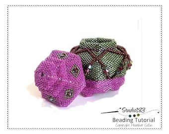 Six-sided Beaded container with Tiered Lid, Peyote Stitch Beading pattern - Buddah Box