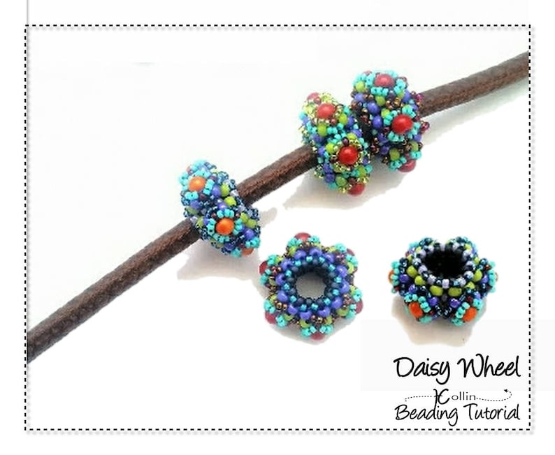 Rijgpatroon voor madeliefje wiel kralenafstandhouders: zelfstudie haaks vlechten: digitale download afbeelding 1