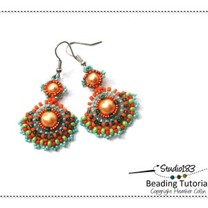 Beading Tutorial for Fan Shaped Earrings, Beading Patterns, Right Angle Weave, Beaded Earring Pattern BARIDI TWIST image 2