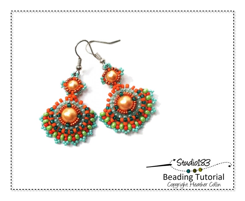 Beading Tutorial for Fan Shaped Earrings, Beading Patterns, Right Angle Weave, Beaded Earring Pattern BARIDI TWIST image 2