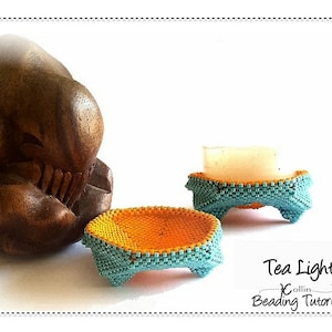 Schema per perline per un portaoggetti esagonale/portacandele con piedini, Tutorial per perline con punto peyote geometrico - TEALIGHT