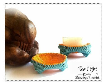 Teelichtständer Perlenmuster, Peyote Stichmuster - TEA LIGHT
