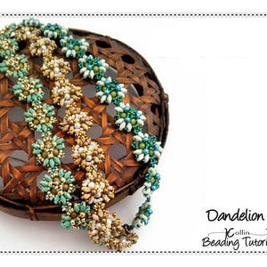Pulsera Super Duo, Patrones de abalorios, Tutorial de abalorios para pulseras, DIENTE DE LEÓN