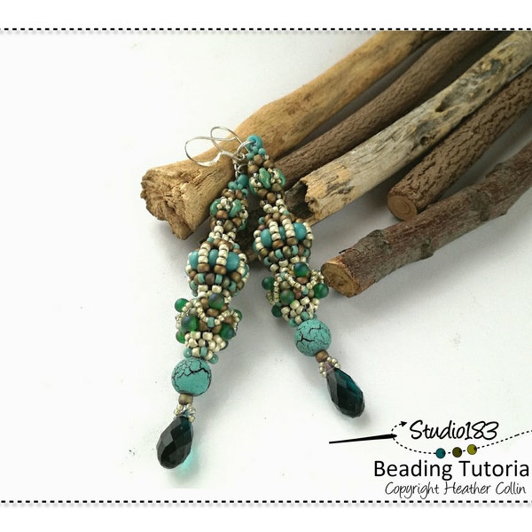 CRAW Beading Patterns, Cubic Right Angle Weave Earrings Pattern, Beading Tutorial,  CATHEDRAL DROPS