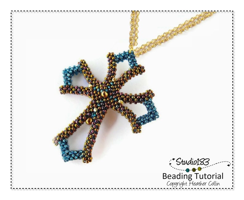 Dainty Cross Beading Pattern, Cubic RAW, Small Cross Pattern, Beading Tutorial, CATHERINE'S CROSS image 2