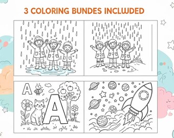 Kids Coloring Pages Bundle: 3 Printable Activity Sheets (Digital Download)